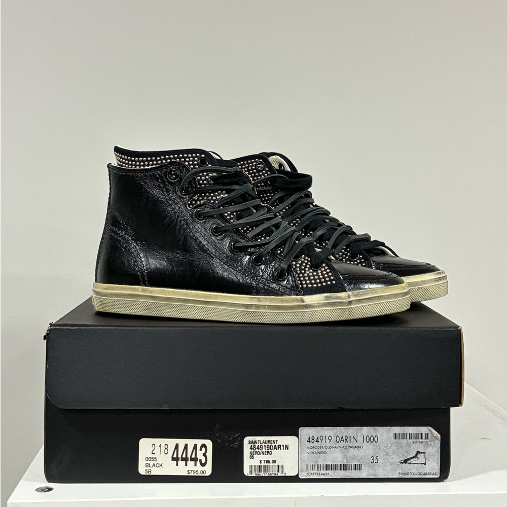 Saint Laurent Double Studded High Top Sneaker Size EU 35 USA 5 - Picture 5 of 13